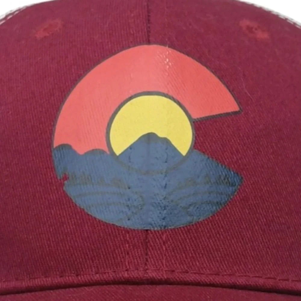 COLORADO Rocky Mountain Trucker Hat‎ Mesh Snap Back Burgundy Cap